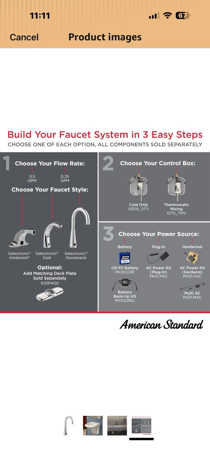 American Standard 605B134.002 Selectronic Gooseneck Touchless 