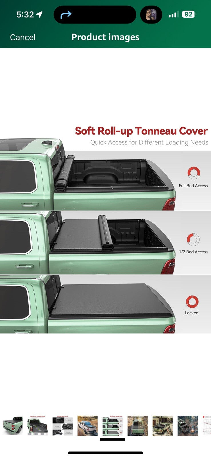 LEDKINGDOMUS Soft Roll-Up Tonneau Cover Fits for Toyota Tundra