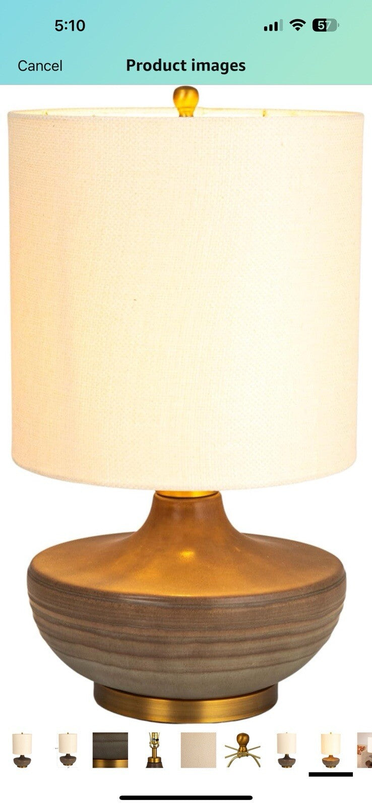 Creative Co-Op Stoneware Table Lamp with Elongated Drum Shade, Brown