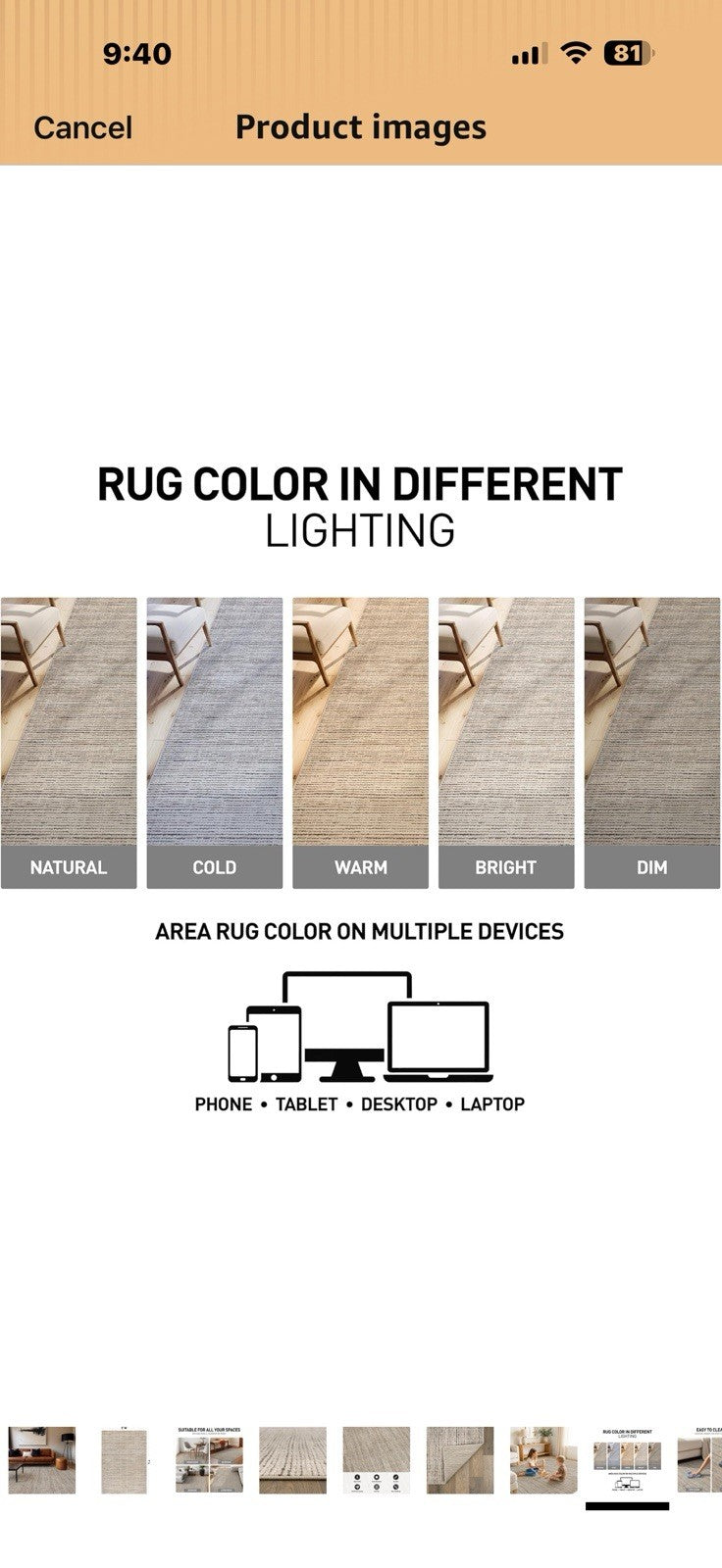 Rugshop Textured High-Low Indoor Area Rug, Neutral Stripe Design, Jute Backing,