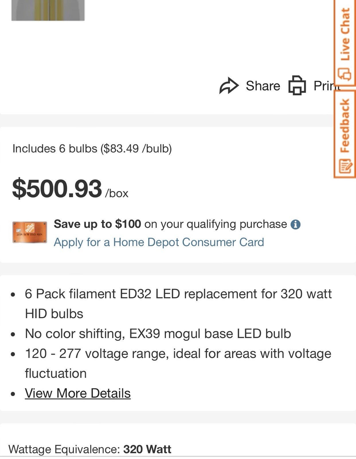 Westinghouse 5269020 54 Watt (320 Watt HID Equivalent) ED32 Daylight