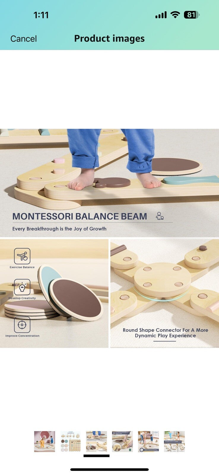 BlueWood Balance Beam for Kids 3-5, Toddler Sensory 6 PCS Morandi Pink