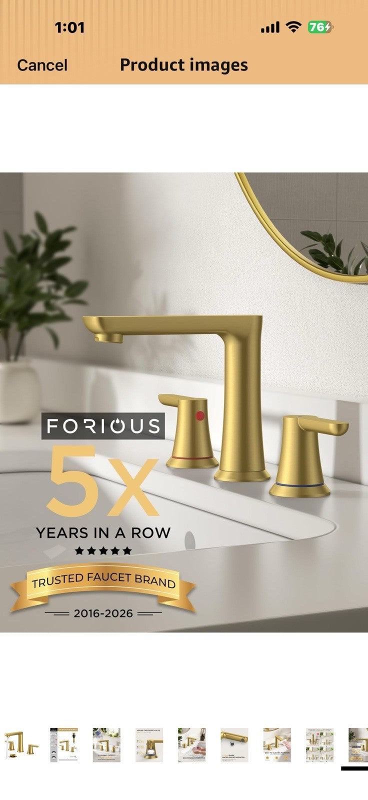 FORIOUS Gold Bathroom Faucet 3 Hole, Two Handle Gold Faucet for Bathroom 