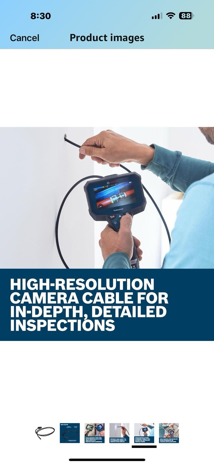 BOSCH GIC-CC5-8 Inspection Camera Cable - 5 Ft High-Resolution, Durable