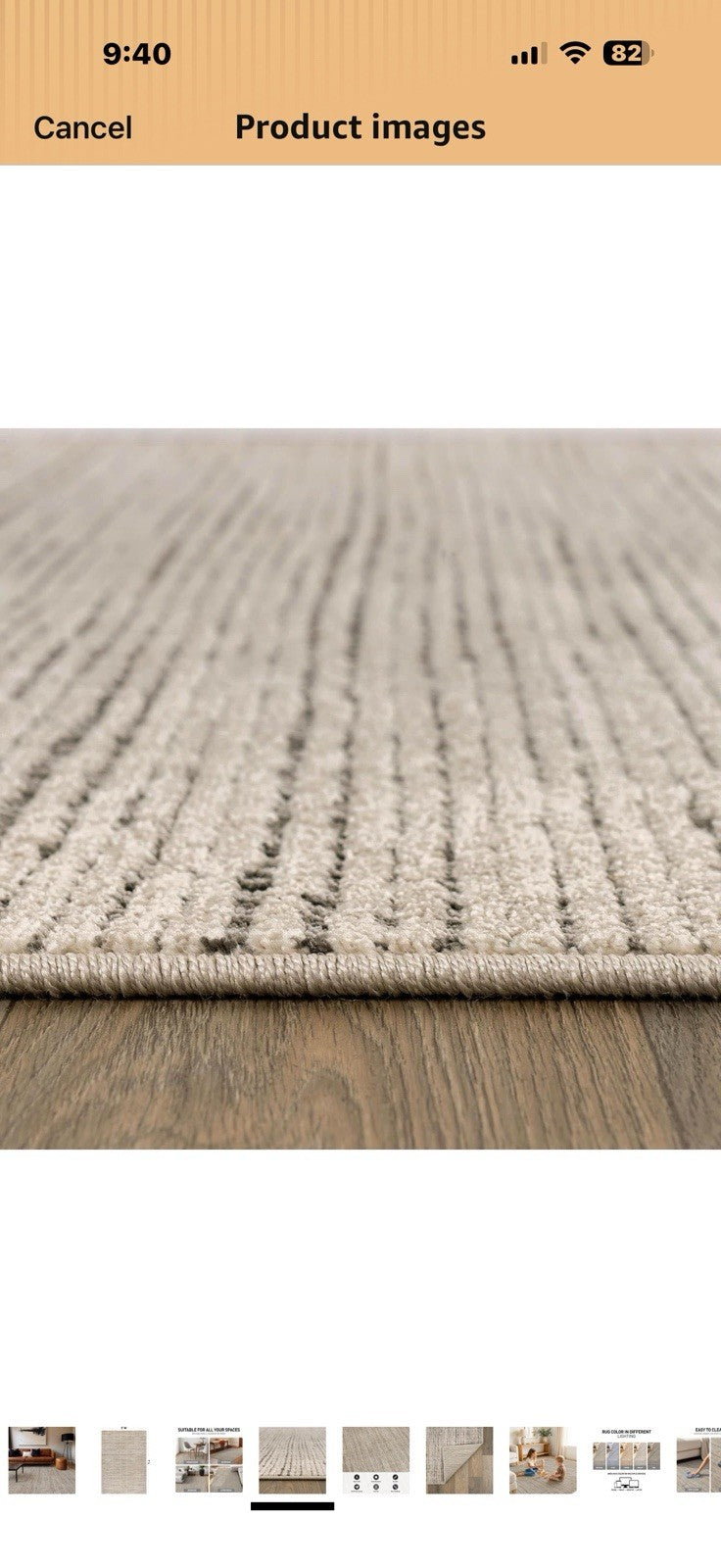 Rugshop Textured High-Low Indoor Area Rug, Neutral Stripe Design, Jute Backing,
