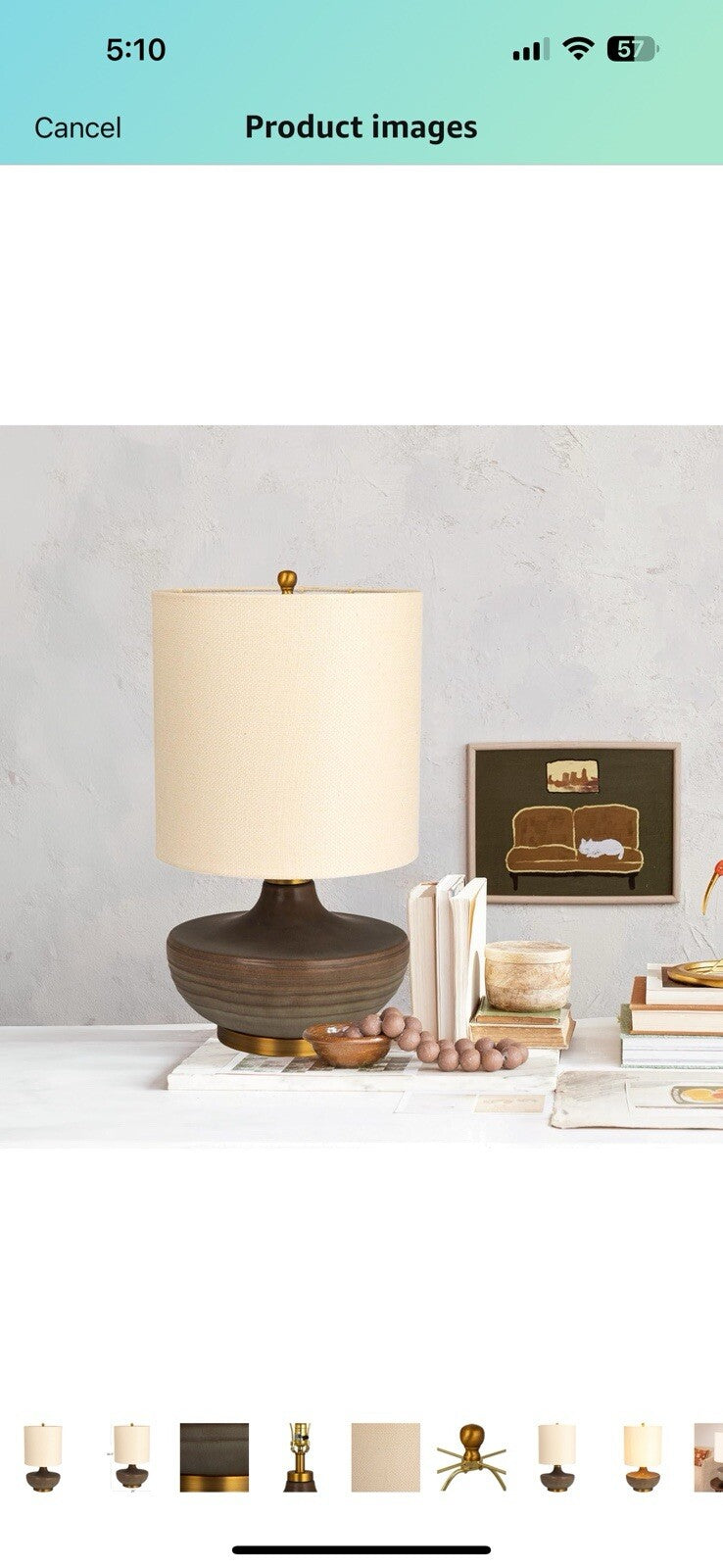 Creative Co-Op Stoneware Table Lamp with Elongated Drum Shade, Brown