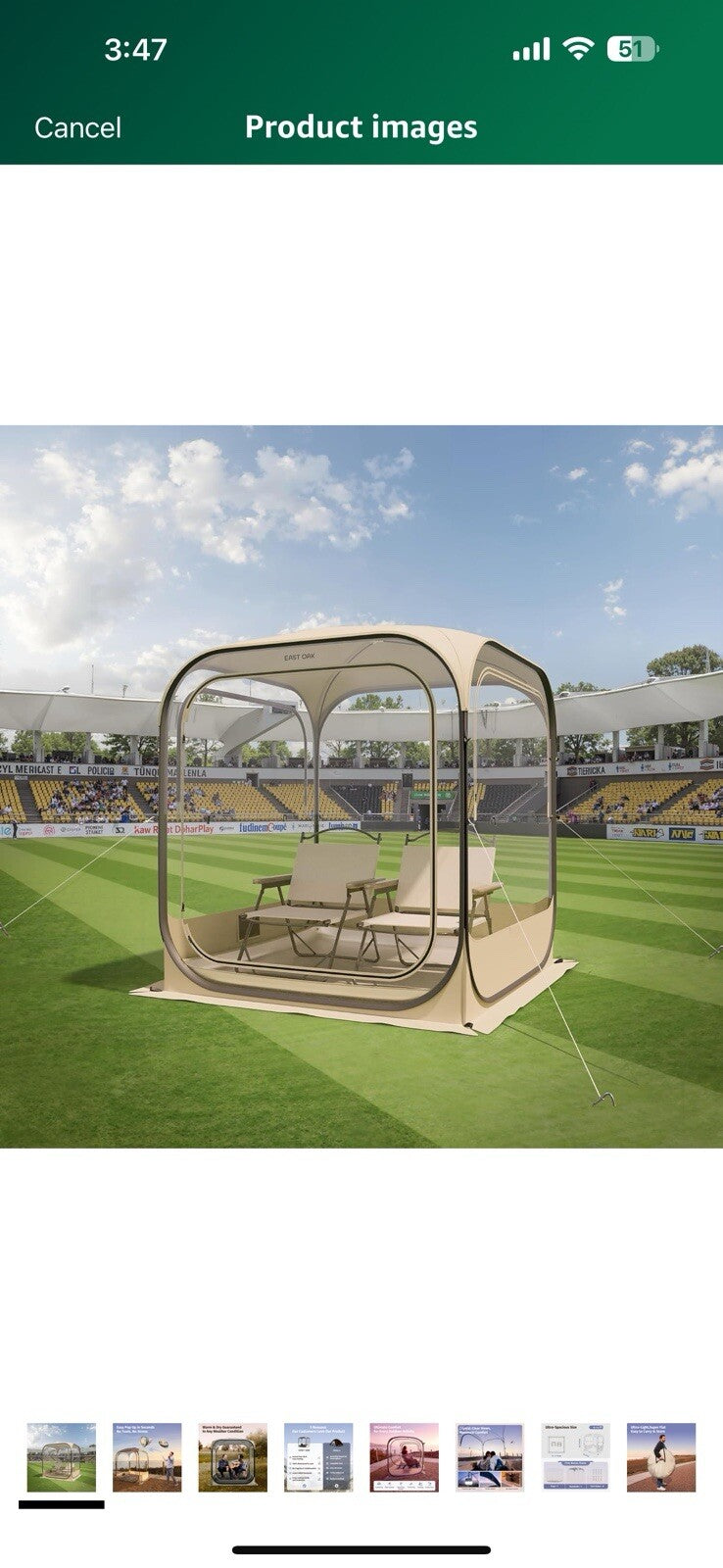 EAST OAK TPU Clear Sport Tent - 50L*50W*68.9H Outdoor Tall Pop Up Bubble