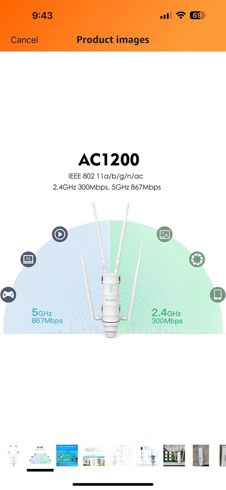 WAVLINK AC1200 Repeater, High Power Outdoor Weatherproof WiFi 