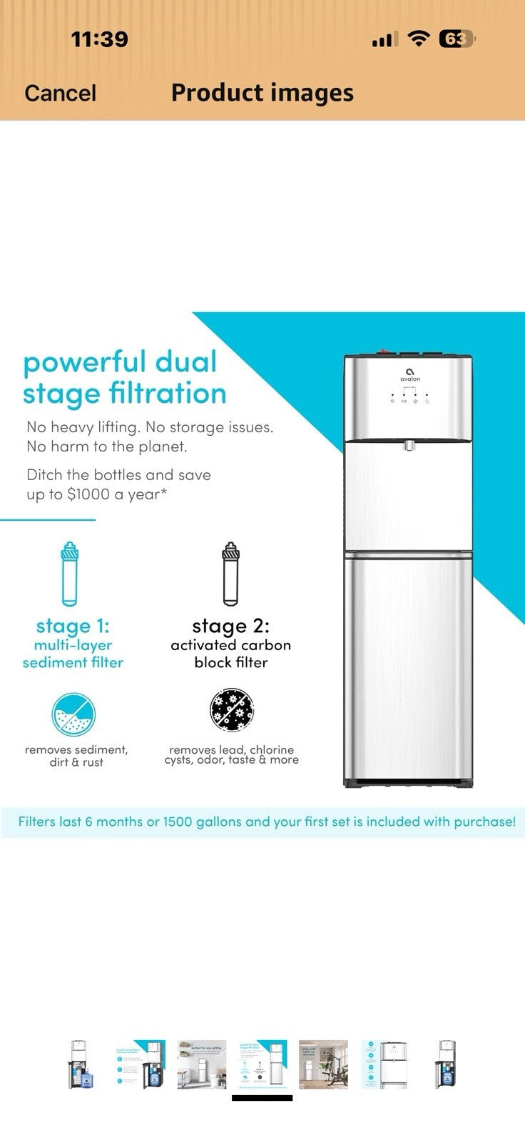 Avalon Bottom Loading Water Cooler Water Dispenser with Filtration 