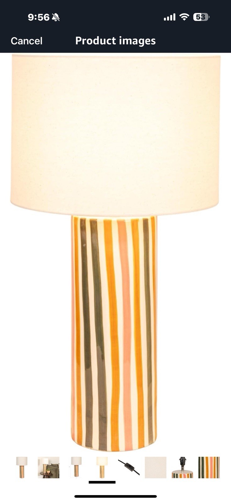Creative Co-Op Multicolor Stripe Stoneware Table Lamp with Linen Shade