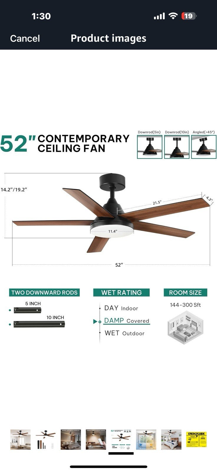 YITAHOME 52" Ceiling Fan with Lights & Remote, 3502 CFM, 3 CCT, 4