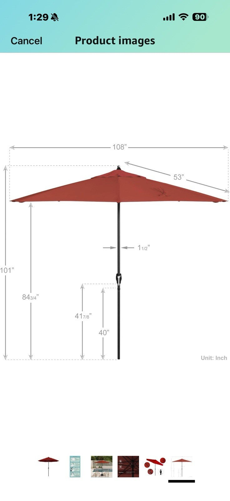 California Umbrella 9' Rd Aluminum Patio Umbrella, Crank Lift, Auto Tilt, 