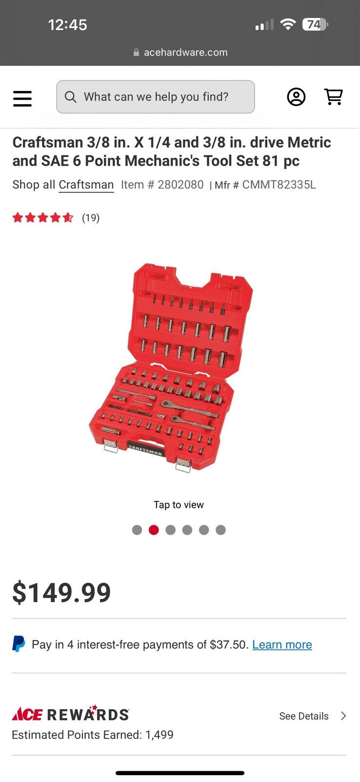 CRAFTSMAN Mechanics Tool Set, 1/4" & 3/8" Drive, SAE/Metric, 81