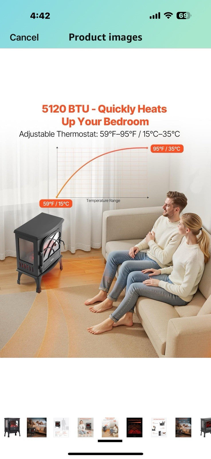 VEVOR 25.5inch Freestanding Fireplaces, 1500W 5120BTU Portable Electric