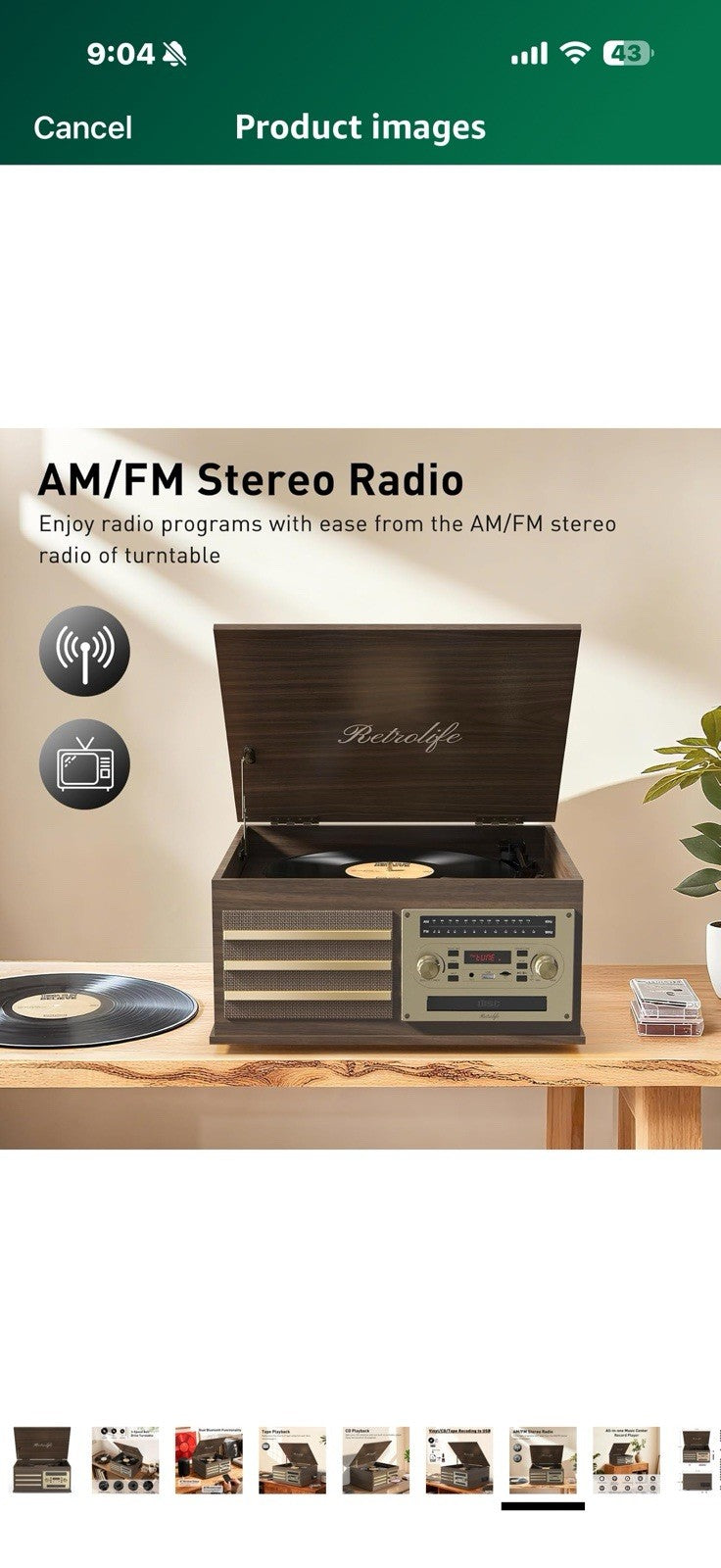 Vinyl Record Player 10-in-1 Music Center Turntable Built-in Speakers Support 3