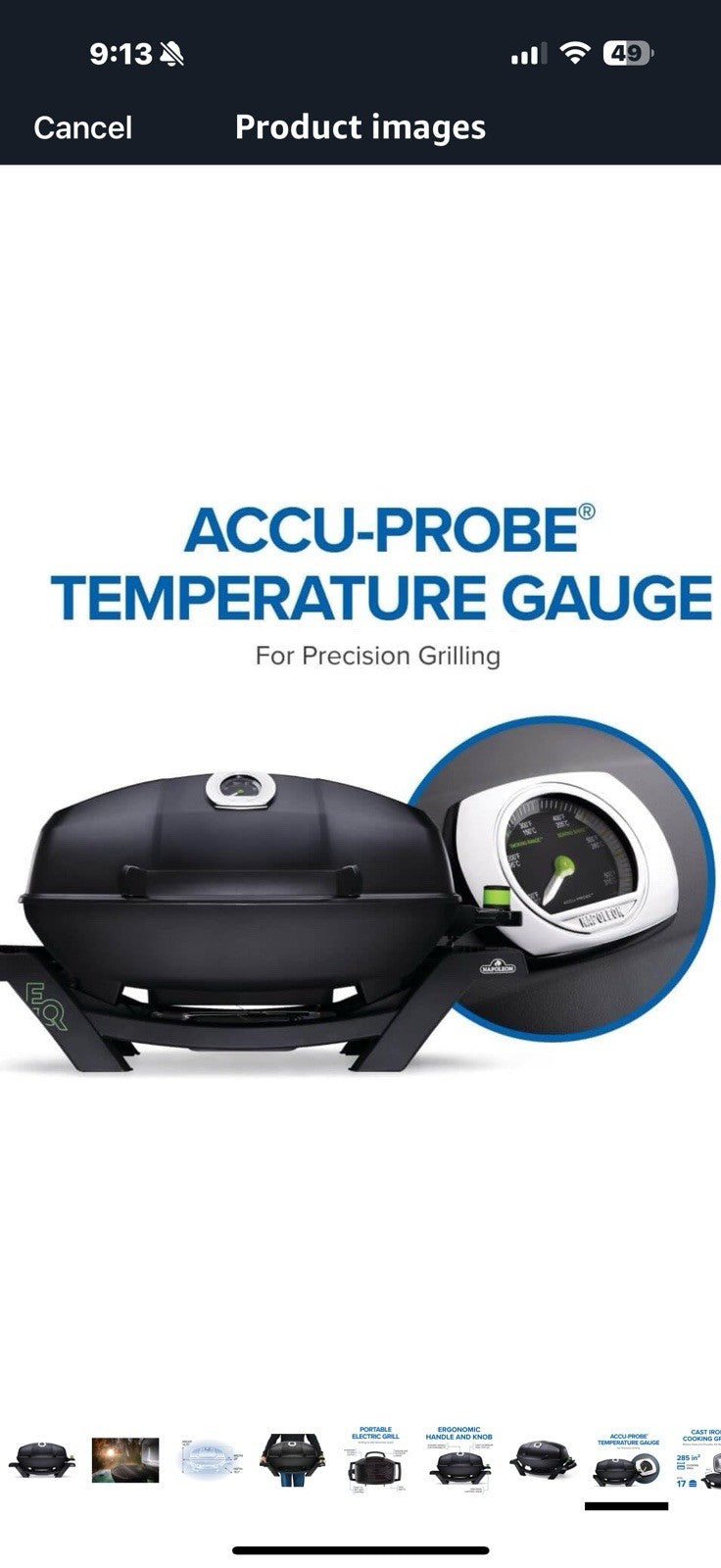 Napoleon TravelQ PRO285E Portable Electric Grill, Black, Tailgating, Camping