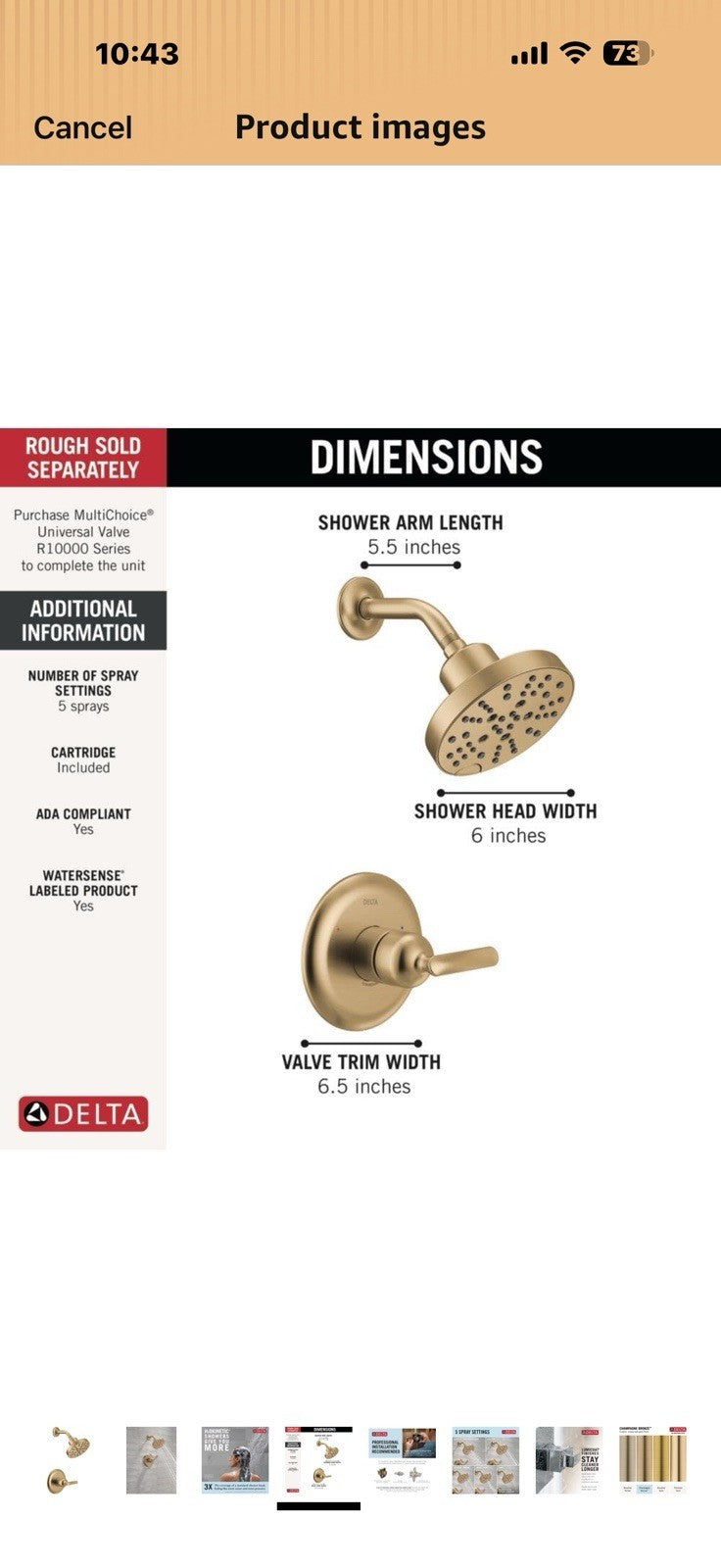 Delta Bonacci 14 Series H2Okinetic Shower Faucet Set, Brushed Gold Shower 