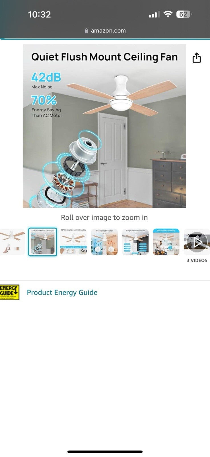 Consciot 52 Inch Flush Mount Modern Low Profile Ceiling 