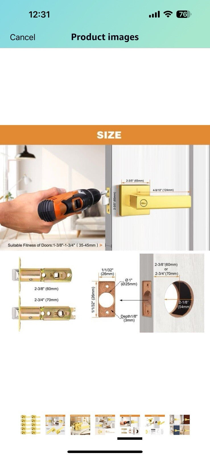 Probrico Gold Privacy Door Handle Lockset Heavy Duty Interior Door