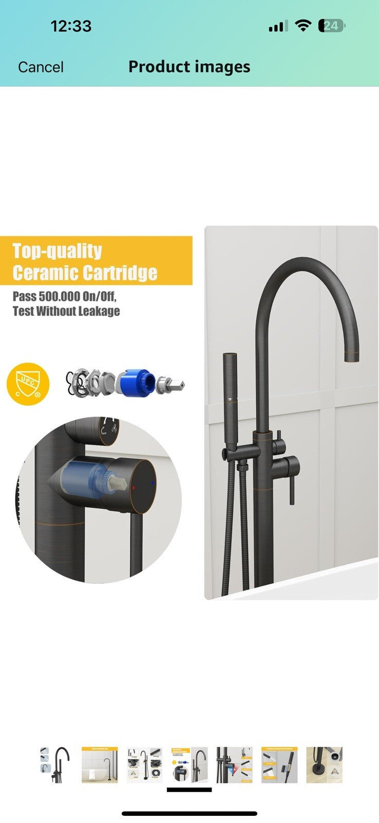 BESy Freestanding Bathtub Faucet Tub Filler Floor Mount Stand Brass Bathroom
