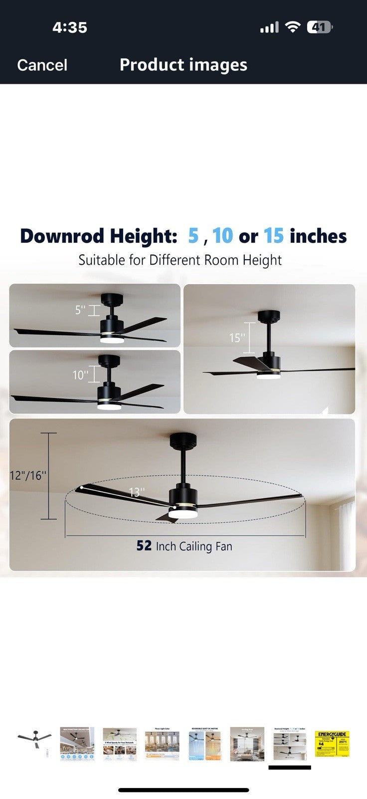 Ceiling Fans with Lights, 52 inch Low Profile Ceiling Fan with Remote 