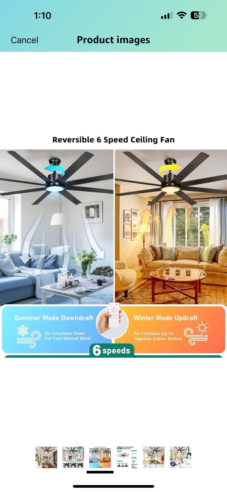 YITAHOME 72 Inch Ceiling Fans with Lights and Remote Control for Indoor