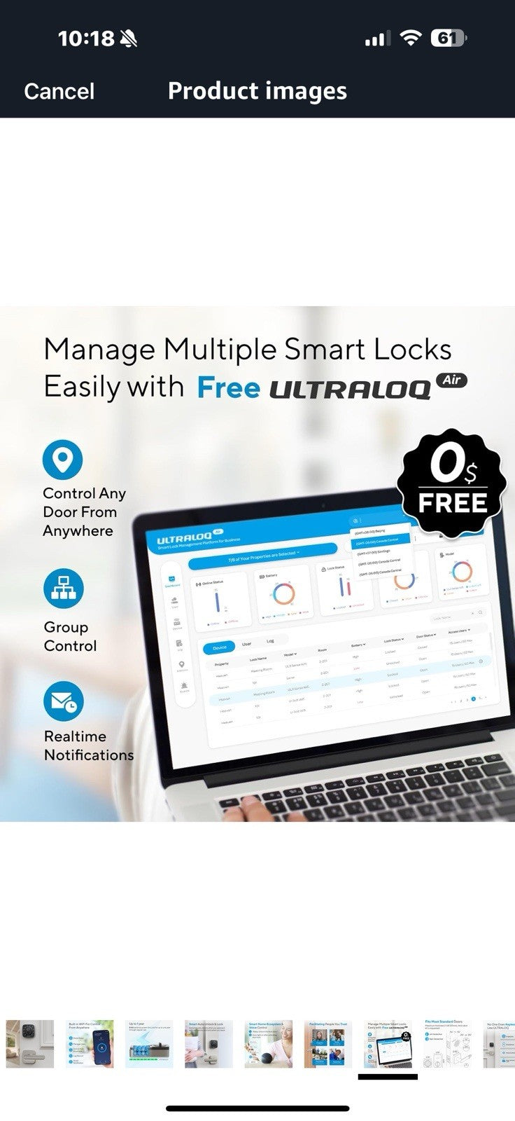 ULTRALOQ Bolt Fingerprint Smart Lock with Handle Lever Set, Built-in 