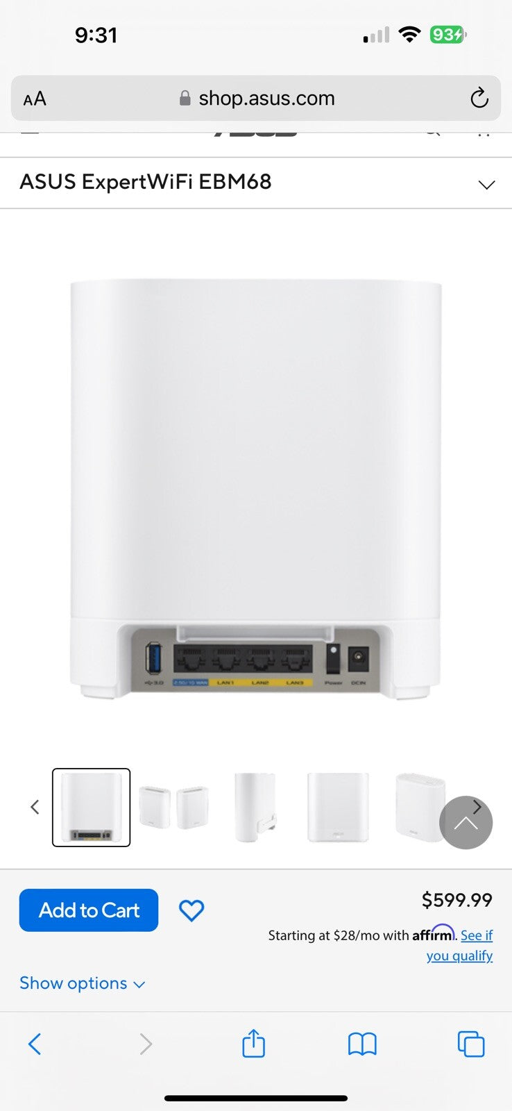 ASUS ExpertWiFi EBM68 AX7800 Tri-Band Business WiFi 6 System (2 Pack) 
