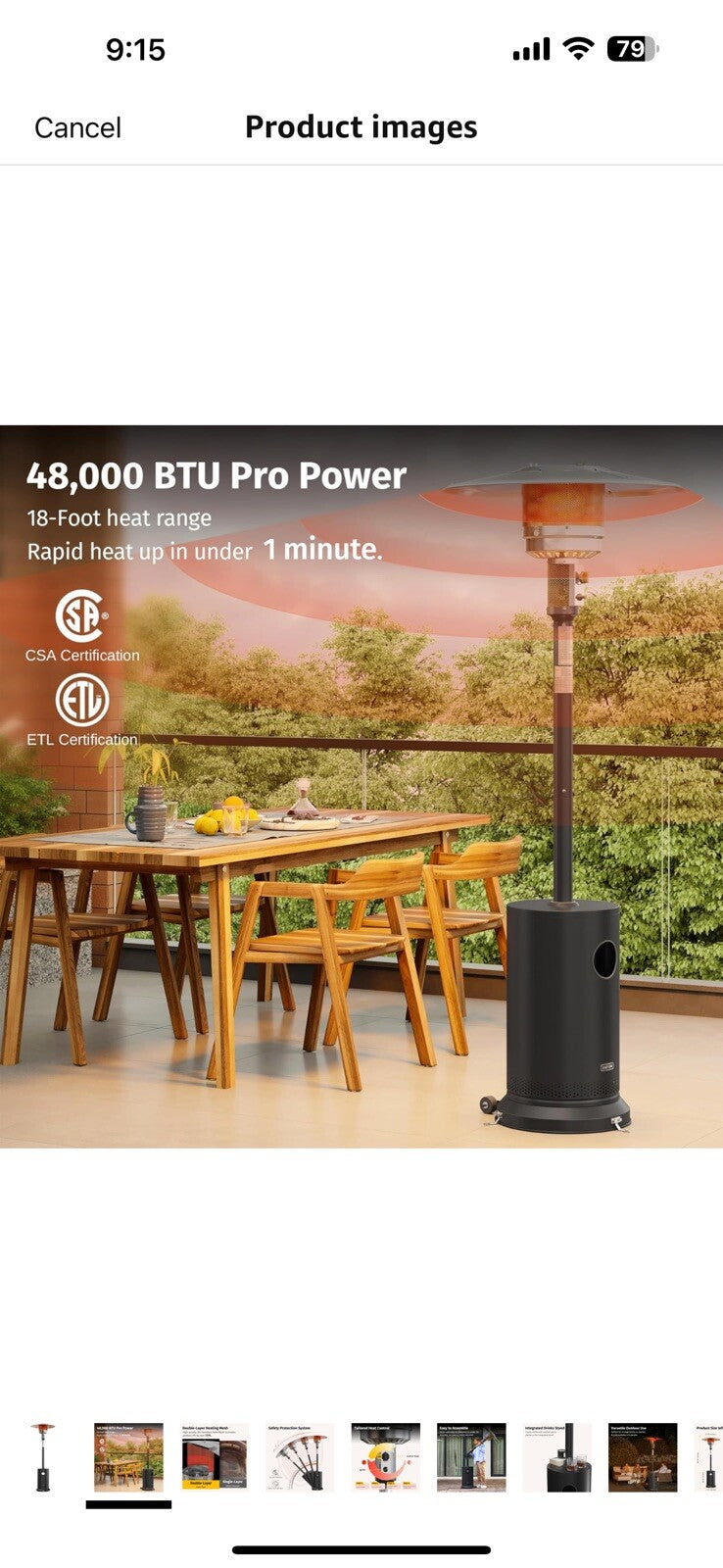 EAST OAK 48,000 BTU Patio Heater for Outdoor Use with Round Table Design