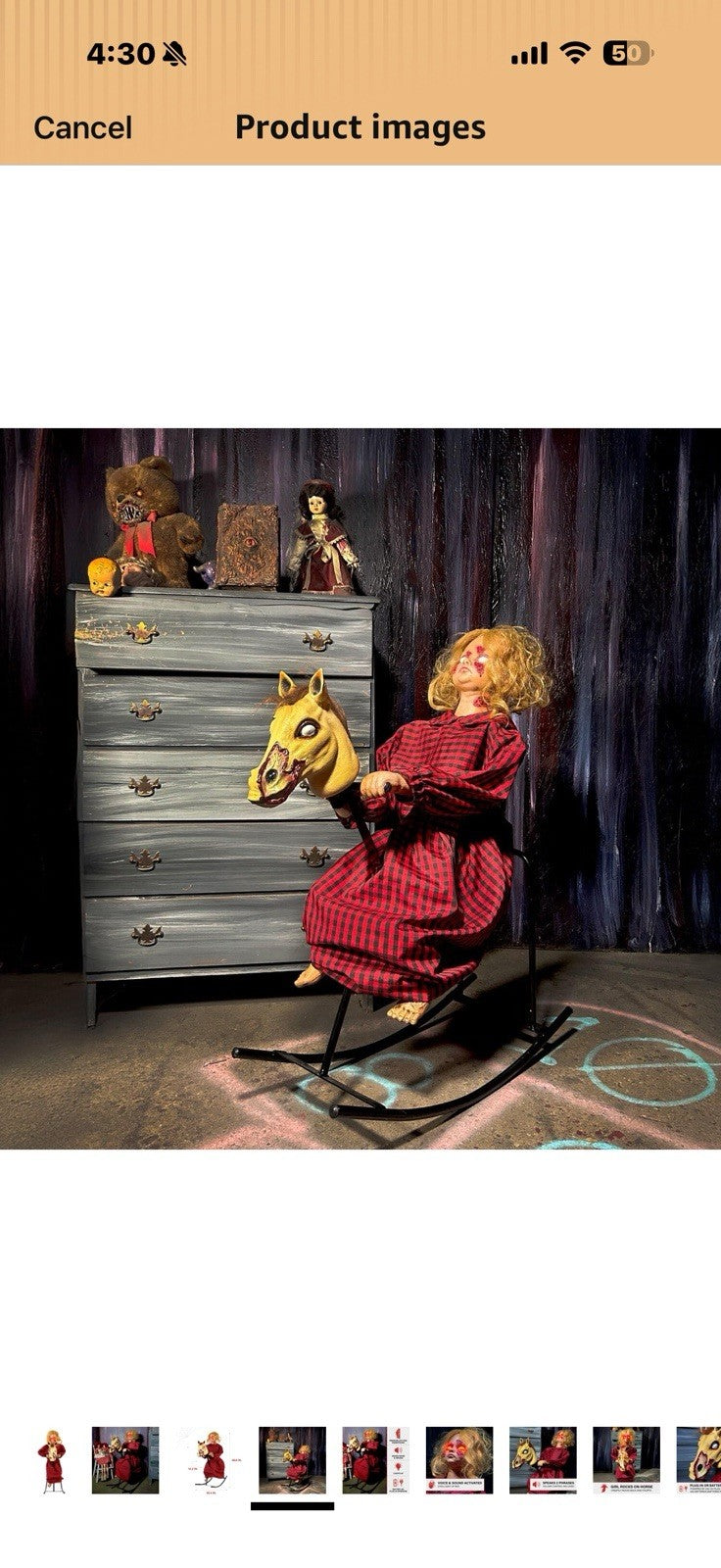 Haunted Hill Farm 3.2-Ft Animatronic Rocking Horse Girl, Halloween 