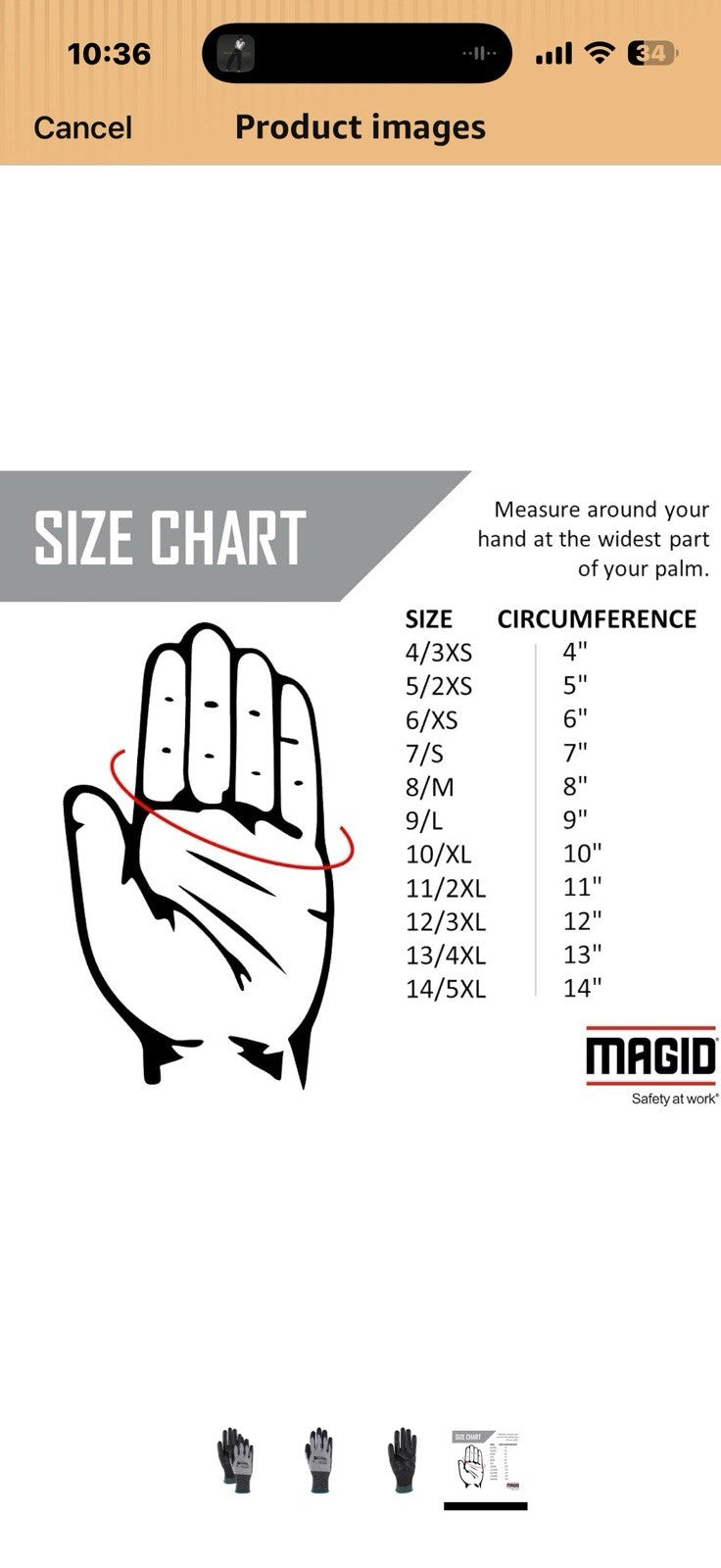 MAGID D-ROC ANSI A4 18-Gauge Hyperon PU Coated Palm Work Gloves, 12 Pair 12/XXXL