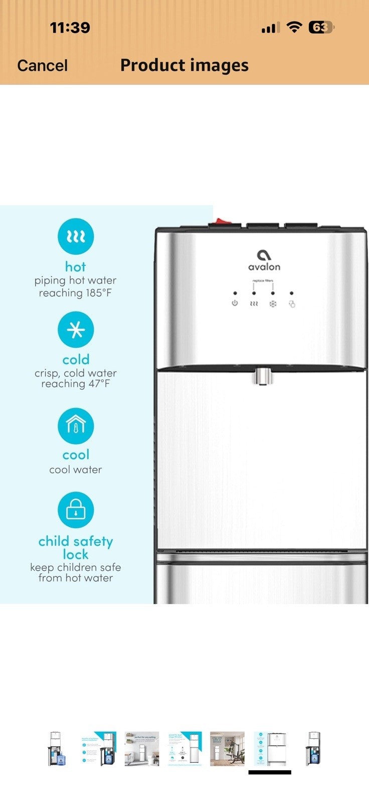 Avalon Bottom Loading Water Cooler Water Dispenser with Filtration 