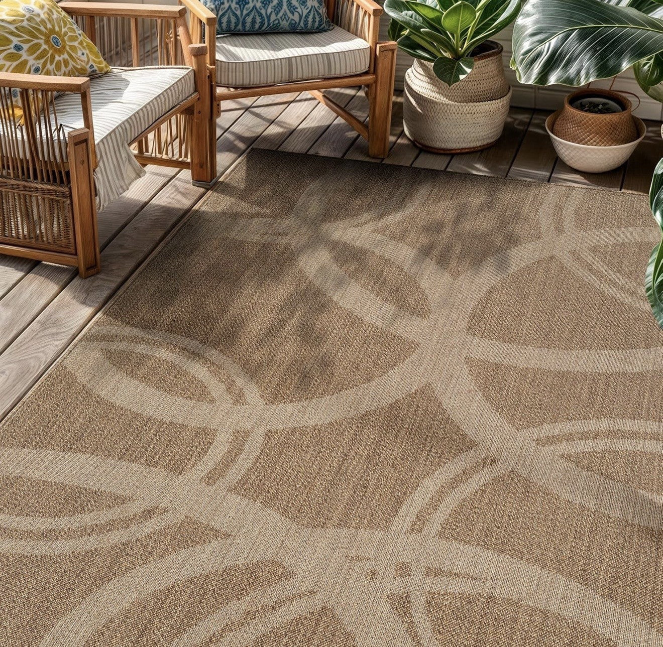 Rugshop Abstract Indoor Outdoor Flat Woven Area Rug,Natural Jute