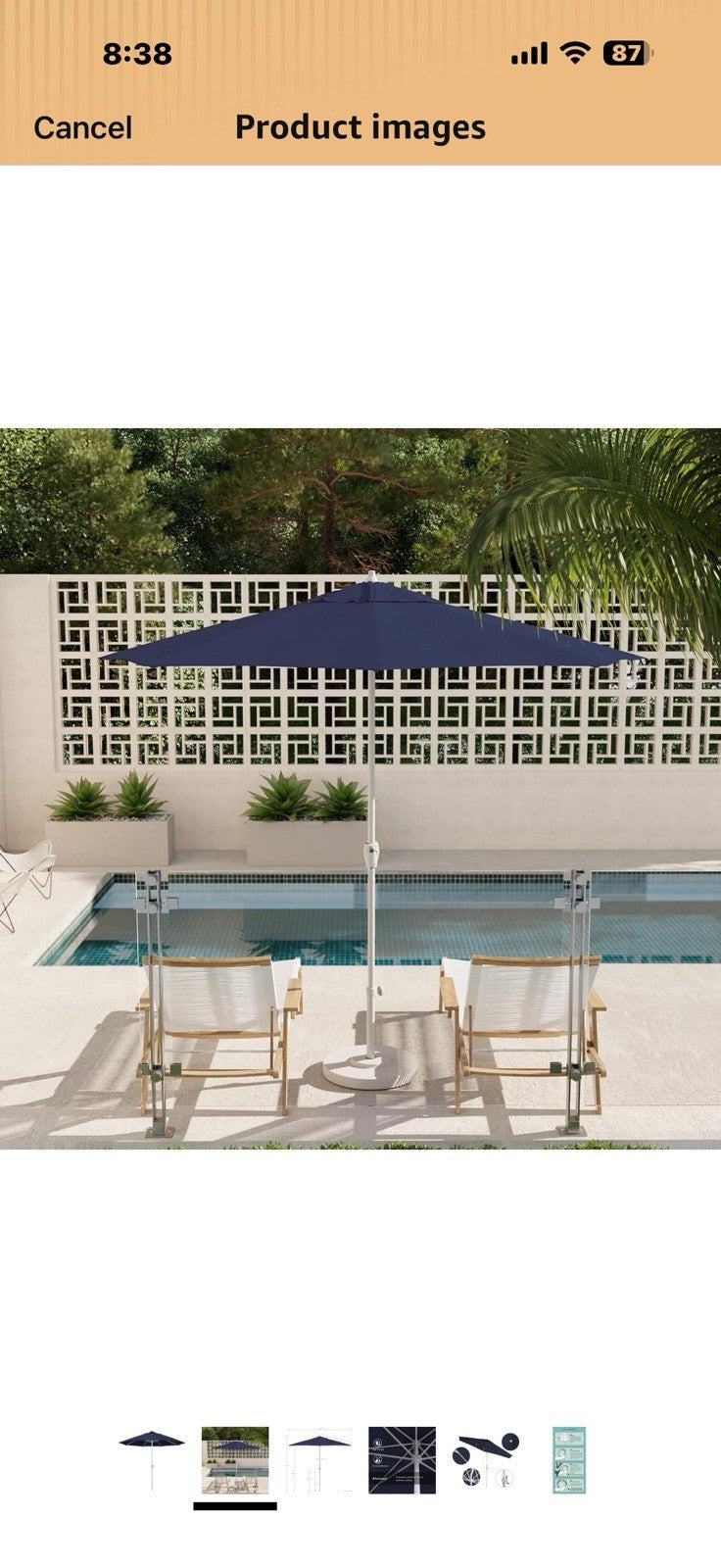 California Umbrella 9' Rd Aluminum Patio Umbrella, Crank Lift, Auto Tilt, White