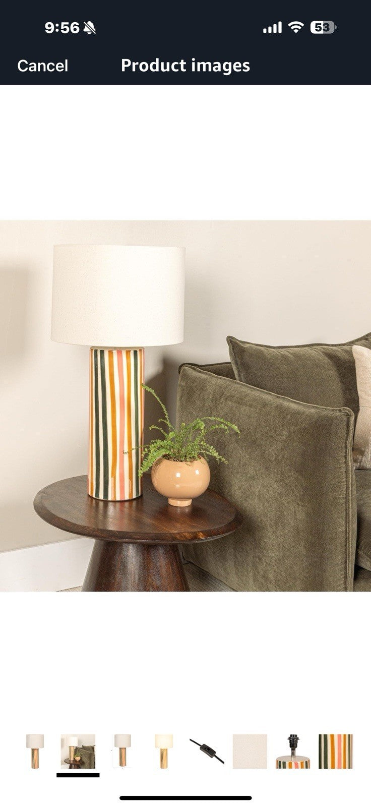 Creative Co-Op Multicolor Stripe Stoneware Table Lamp with Linen Shade