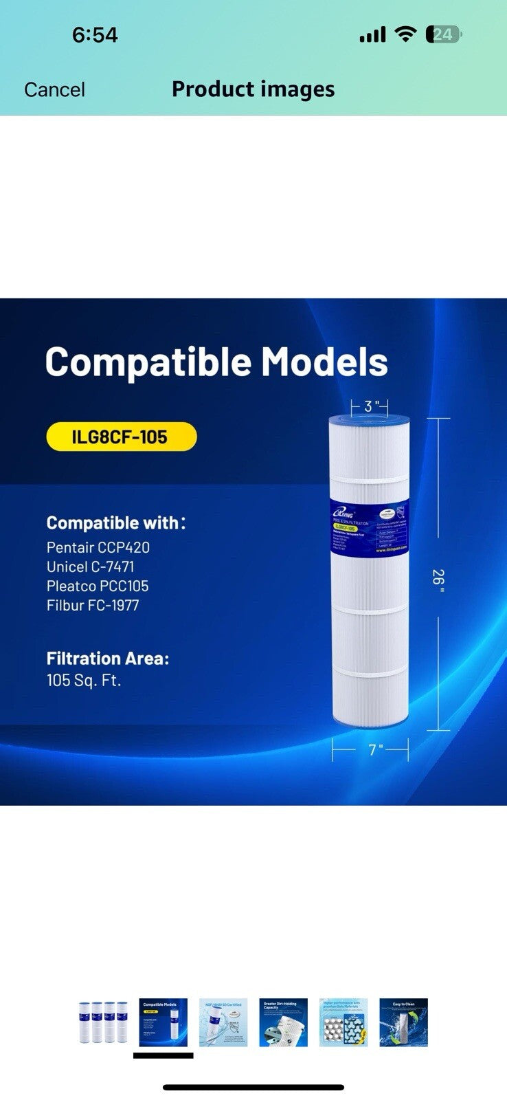 iLiving ILG8CF-105 Pool Spa Water Filter Cartridge, White & Blue