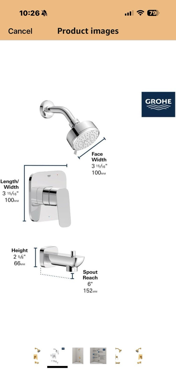 Grohe 105380GN00 Cubeo Pressure Balance Valve Tub/Shower Trim Kit,