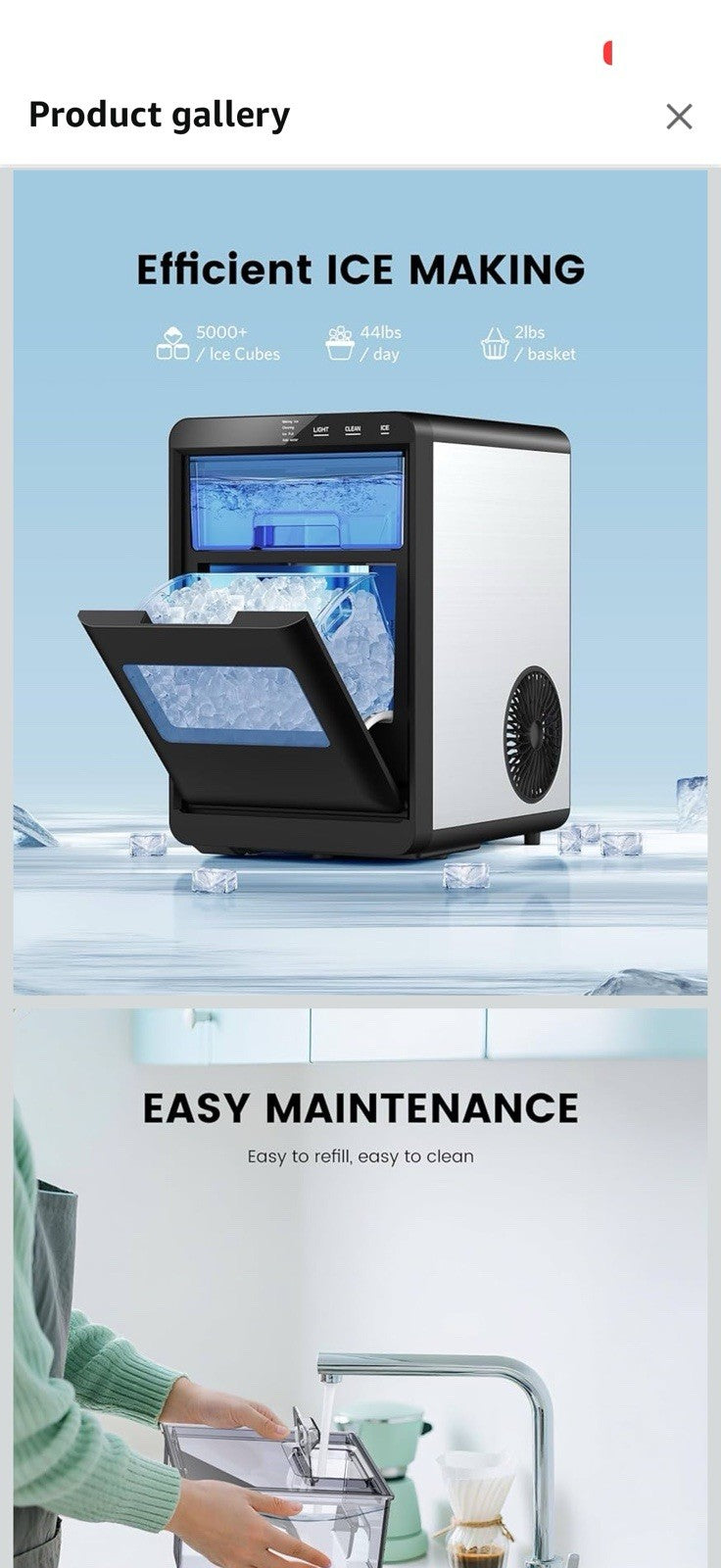 Nugget Ice Maker, 44.1Lbs/24H Ice Makers Countertop Crushed & Pebble Ice 