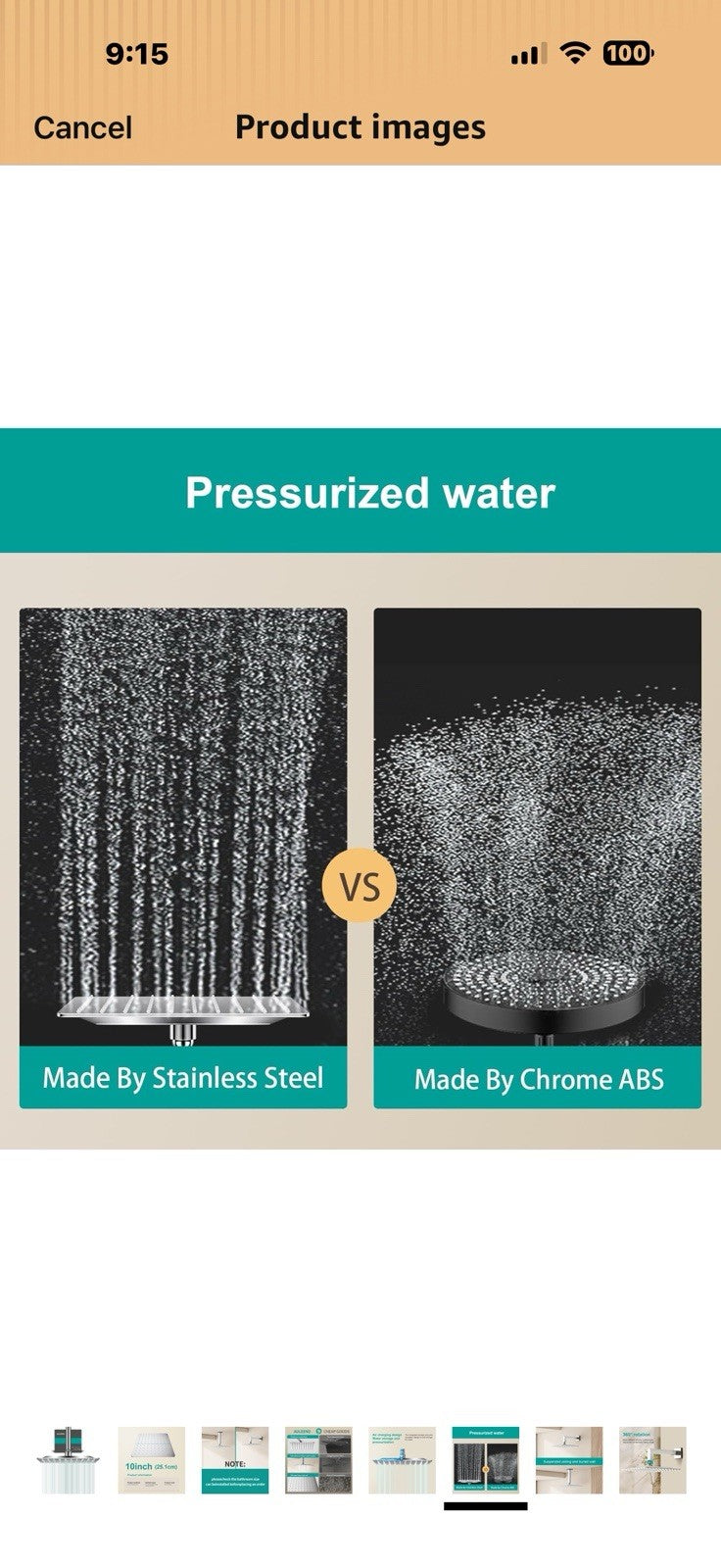 Square Rain Shower Head, High Flow Stainless Steel,Work with any decorative