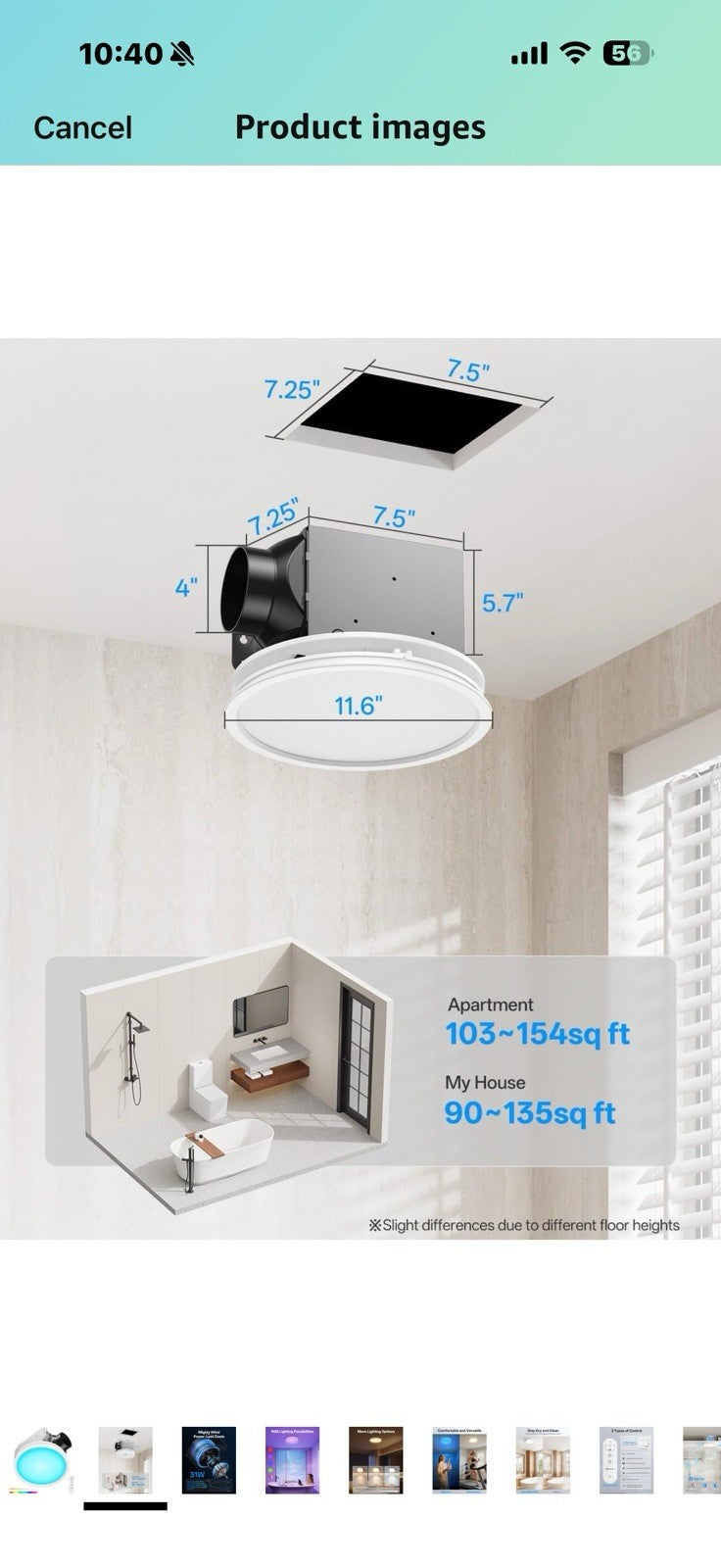 Bathroom Exhaust Fan with RGB Lights, 110CFM/1.0 Sones Vent Fan with 