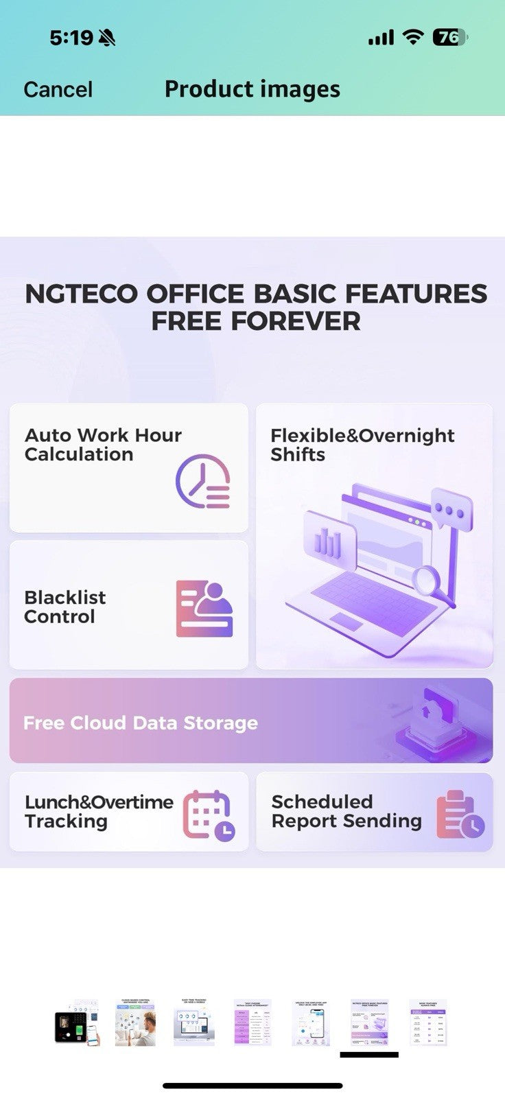 NGTeco Cloud-Based Time Clock TC1, 4-in-1 Time Clocks for Employees