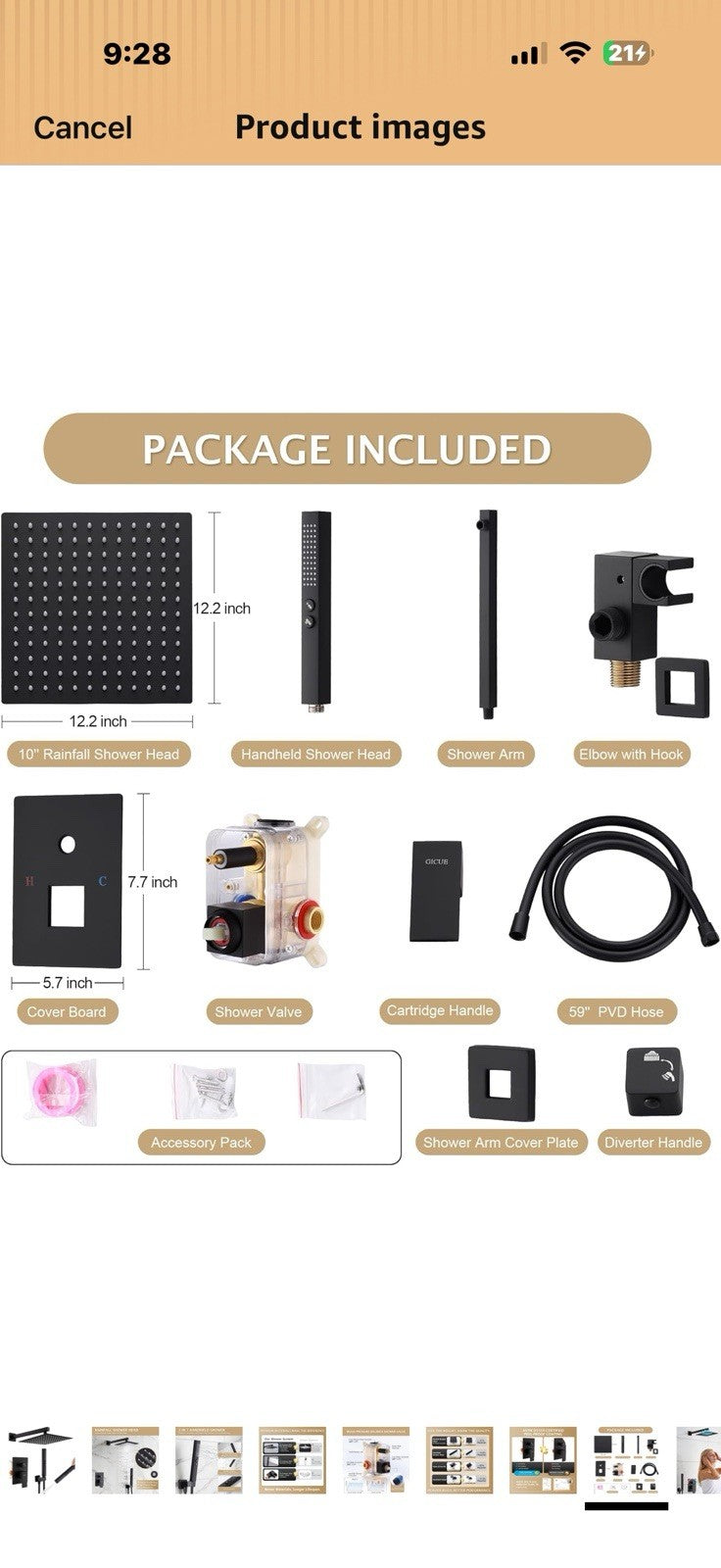 Rainfall Shower System Set, 12'' Matte Black Wall Mounted Square 