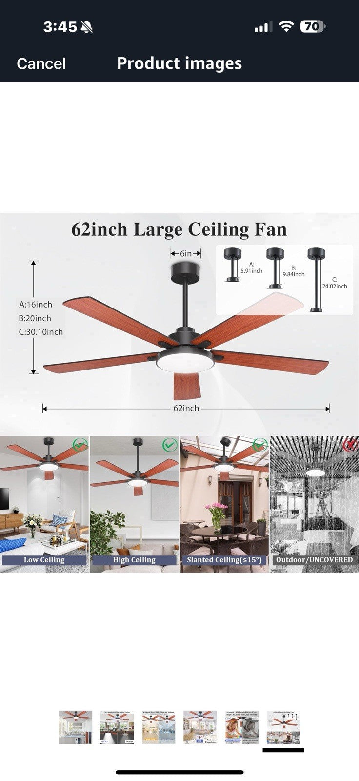 62 inch Ceiling Fans with Lights and Remote Control,Indoor