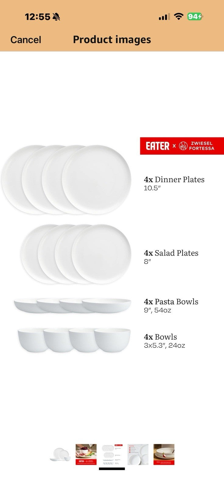 Eater x Zwiesel Fortessa Forma Fine China, 16 Piece Dinnerware Set