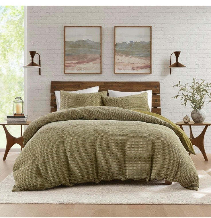 Woolrich King Duvet Cover Set Cotton Waffle Pre-Stone Washed, Oversized