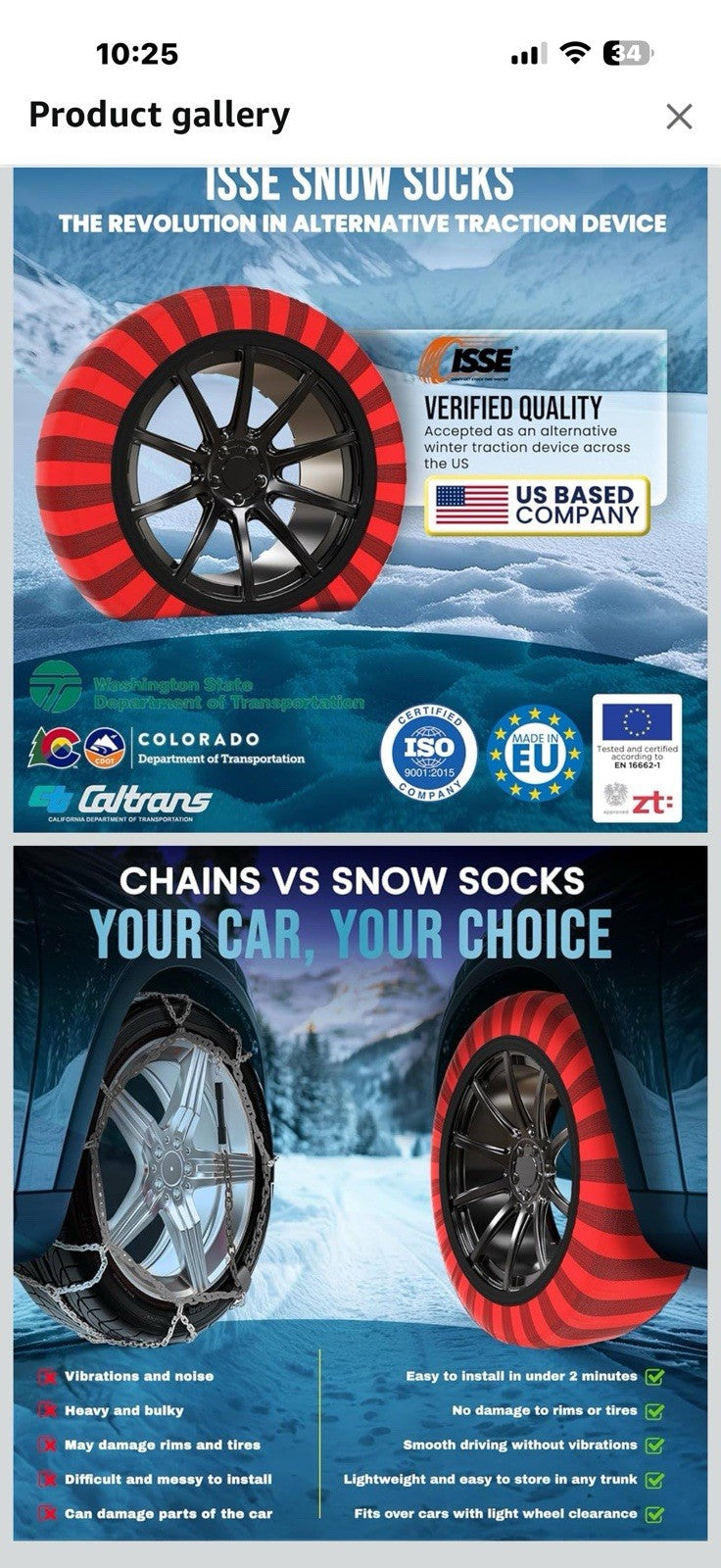 ISSE Classic Snow Socks Size 58. Designed for All Tire Brands. Textile
