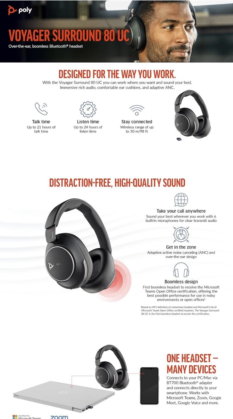 Poly Voyager Surround 80 UC Bluetooth Headset (Plantronics)