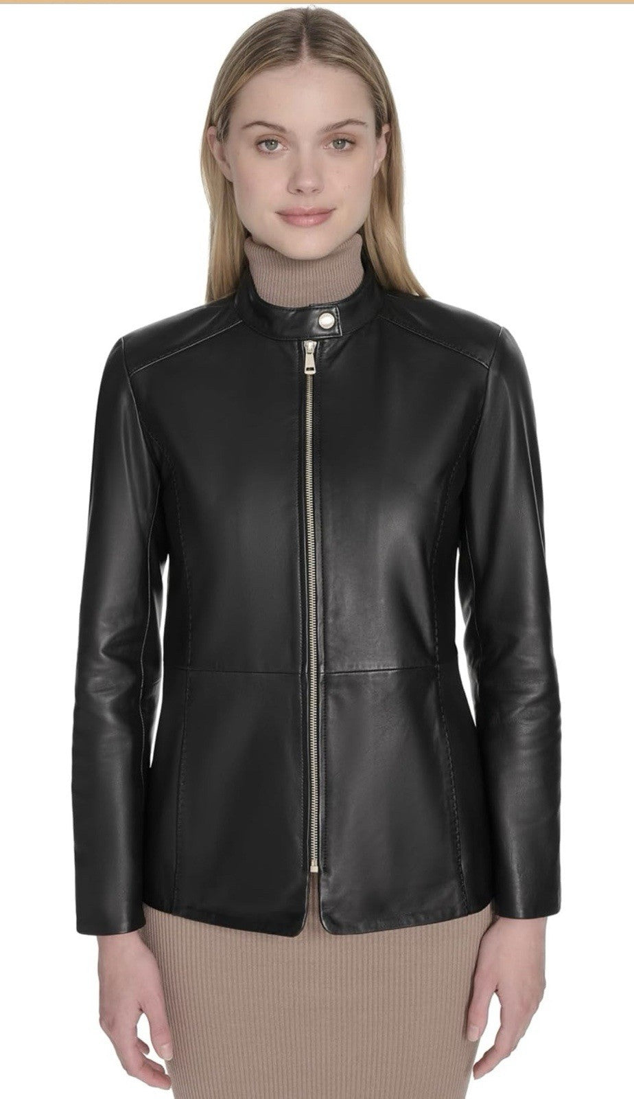 Cole Haan Women's Leather Hand Stitched Details Classic Jacket  Xl