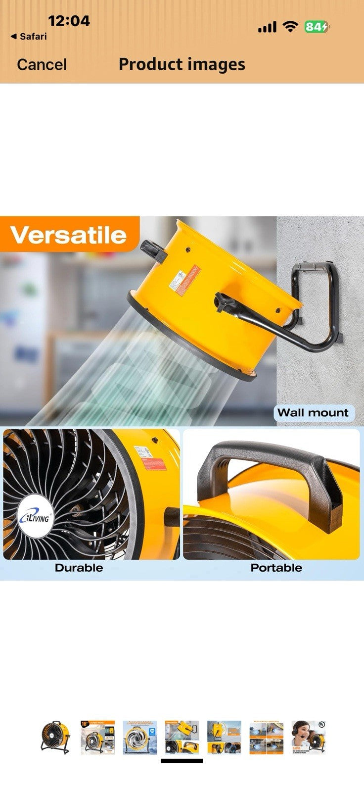iLiving 16 in. Low Noise Turbo Fan 2687 CFM 3-Speed Portable Air Circulator