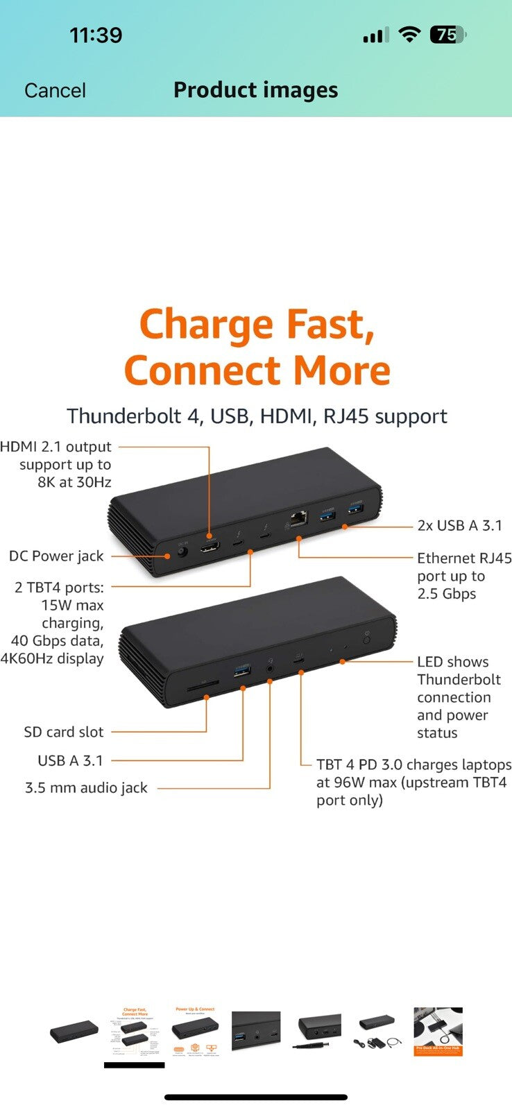 Amazon Basics Thunderbolt4/USB4 Pro Docking Station,2xTBT4,1xHDMI2
